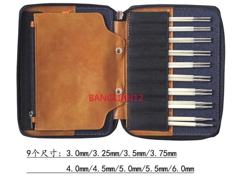 Strumento per maglieria, ago ad anello in acciaio bovino lucidato a mano, set di aghi ad anello rimovibili 3.0-6