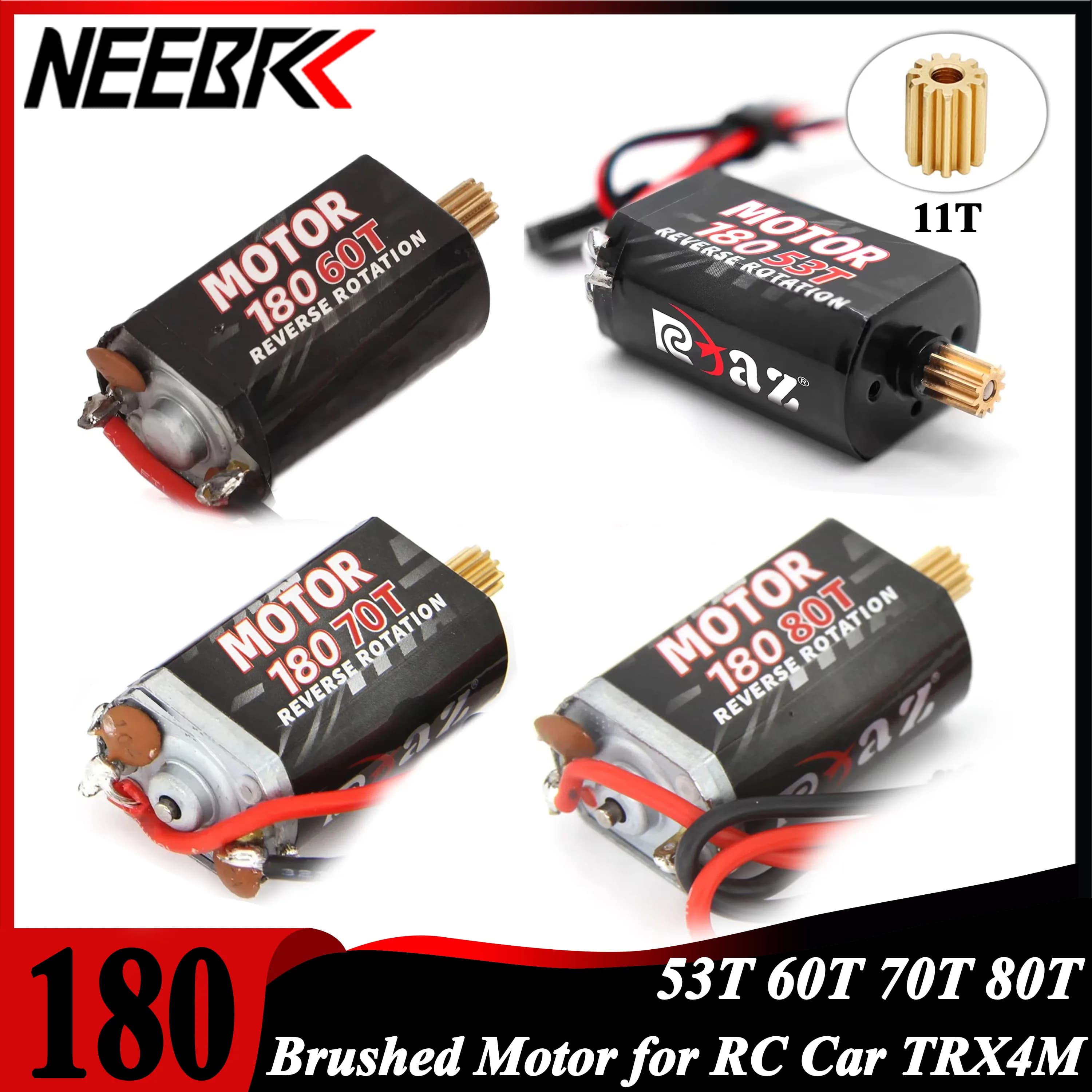 NEEBRC 180 Motore Spazzolato 53T 60T 70T 80T 11T Pignone Ingranaggio Motore per 1/18 RC Crawler Auto Monster Climb TRX4M TRX4-M Parti di Aggiornamento