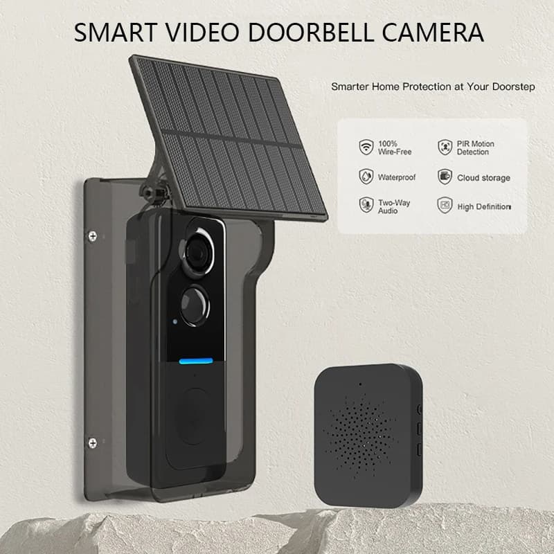 Wireless 2-Way Intercom Video Doorbell with Solar Rain Cover HD Motion Detection Night Vision Monitoring Voice-Changing Doorbell