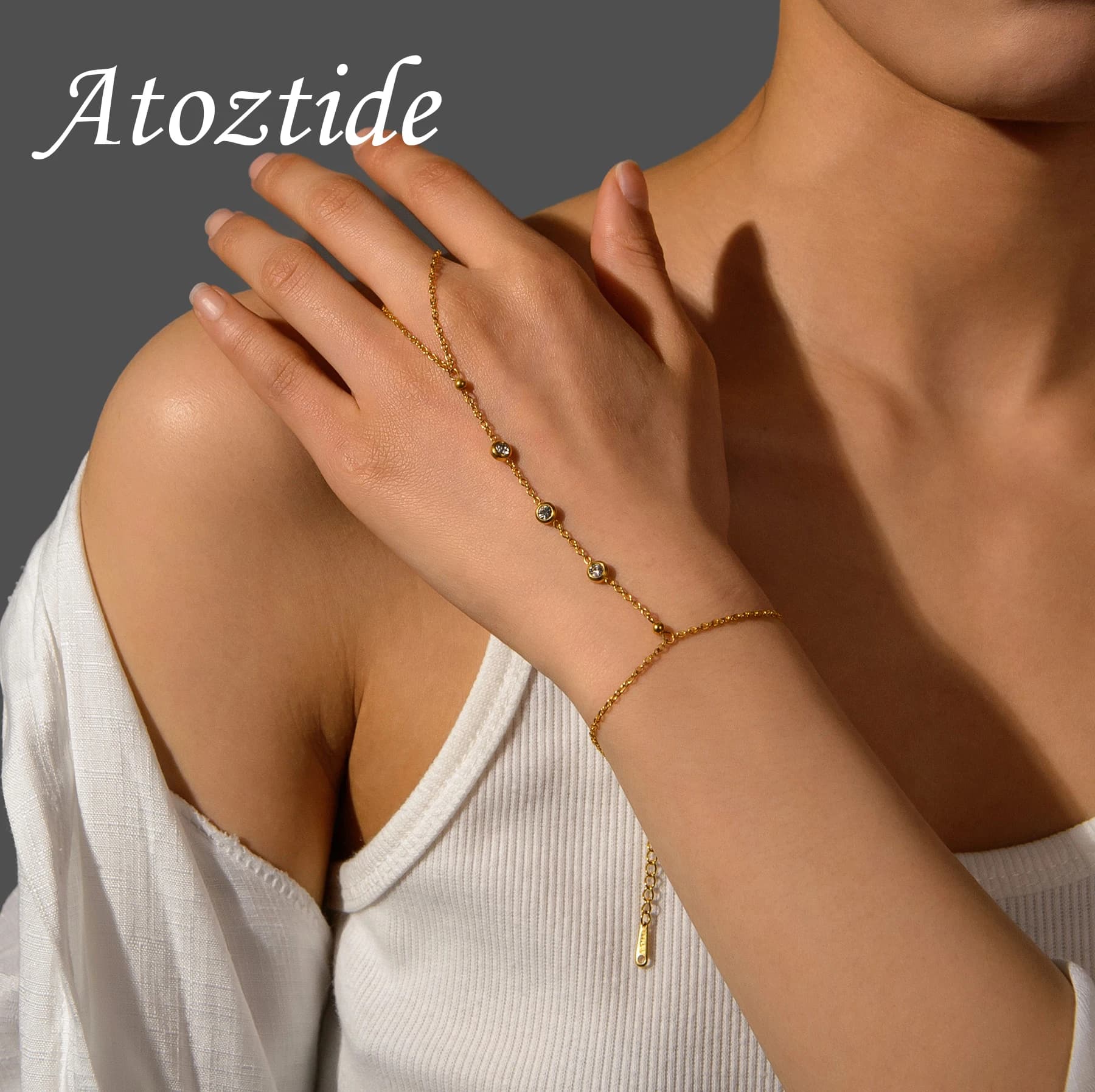 Atoztide Gold Color Simple Zircon Ring Bracelets for Women Stainless Steel Tend Shiny Bracelet Birthday Jewelry Gift Accessories