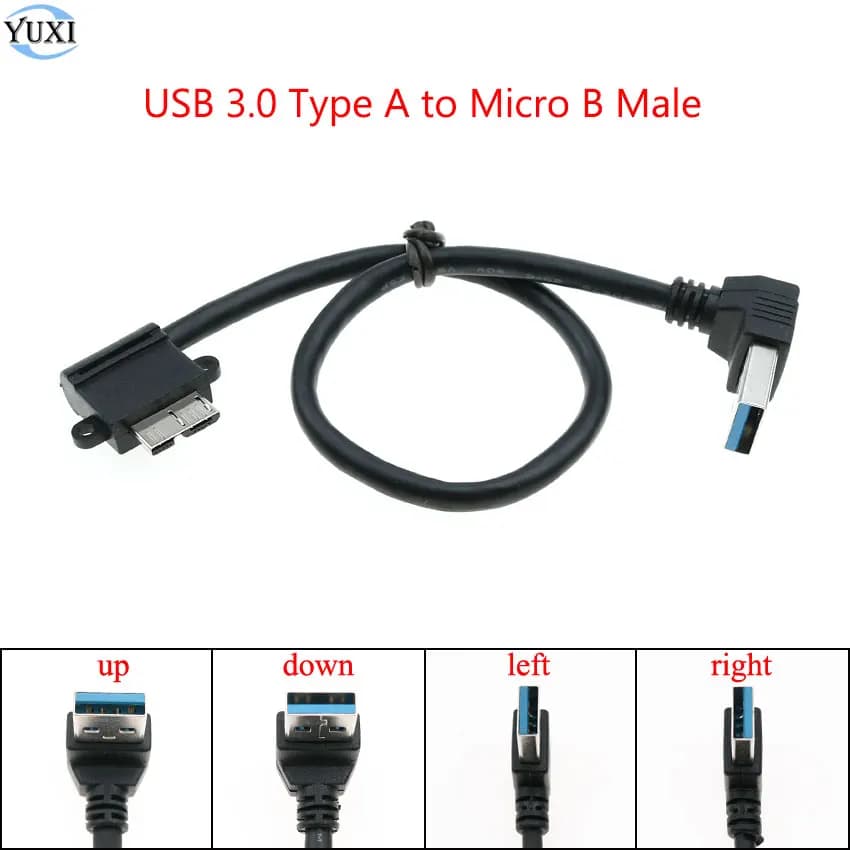 YuXi USB 3.0 tipo A A Micro B cavo maschio 90 gradi verso l'alto verso il basso ad angolo sinistro destro per telefoni Computer HDD disco rigido esterno