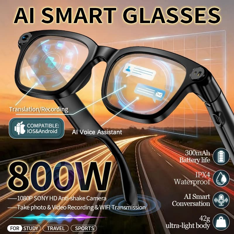 LIGE 8MP Camera AI Color-Changing Glasses Men Smart Translation Glasses Photo 1080P Video Shooting Waterproof Call Sunglasses