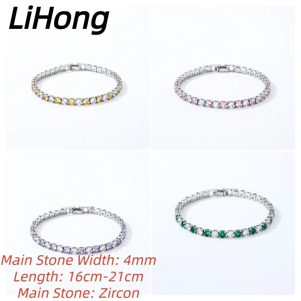 Gioielli in argento sterling 925 Bracciale da tennis da 16 cm a 21 cm Bracciale in argento sterling con zirconi da 4 mm per feste da donna