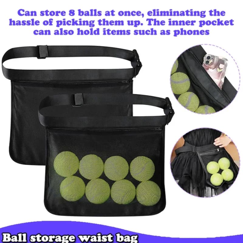 Borse porta palline da tennis a doppio strato Marsupio Cintura regolabile Custodia in rete Oxford Borse tascabili sportive per allenamento da golf Pickleball