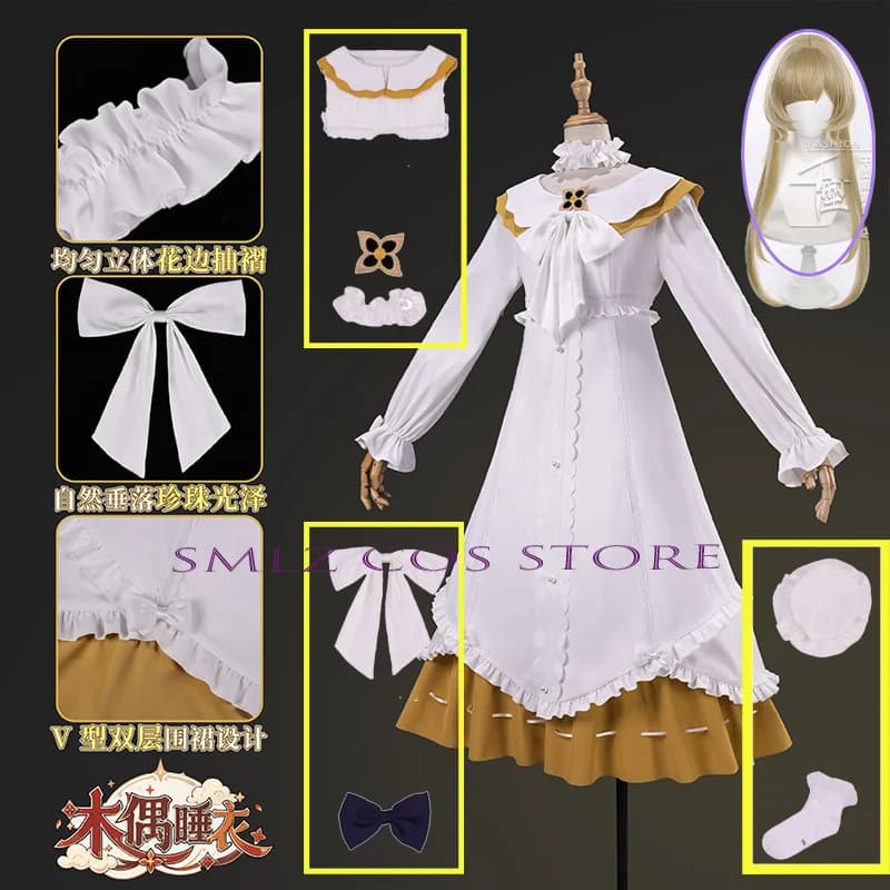 Marionette Cosplay Game Genshin Impact Costume Women Sandrone Pajamas Long Dress Prop Wig Set Halloween Party Play Outfit