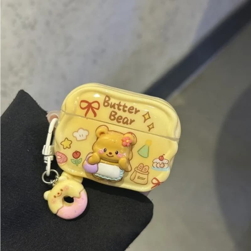 Per Airpods 4 Gen 3D Cute Cartoon Butter Bear Custodia per auricolari per Airpods Pro 2 Pro2 3 1 TPU copertura morbida antiurto con pendente