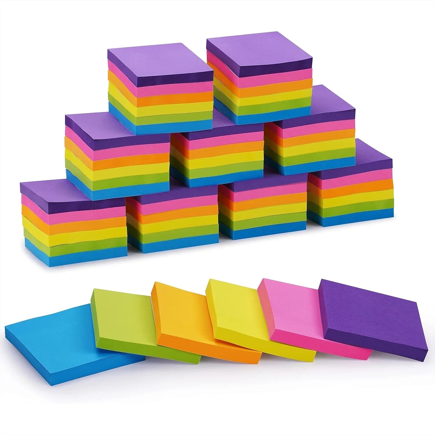 Blocchetti Adesivi in Confezione da 60, 7,6x7,6 cm, 100 Fogli/Blocchetto, Colori Vivaci Assortiti per Ufficio, Scuola, Casa