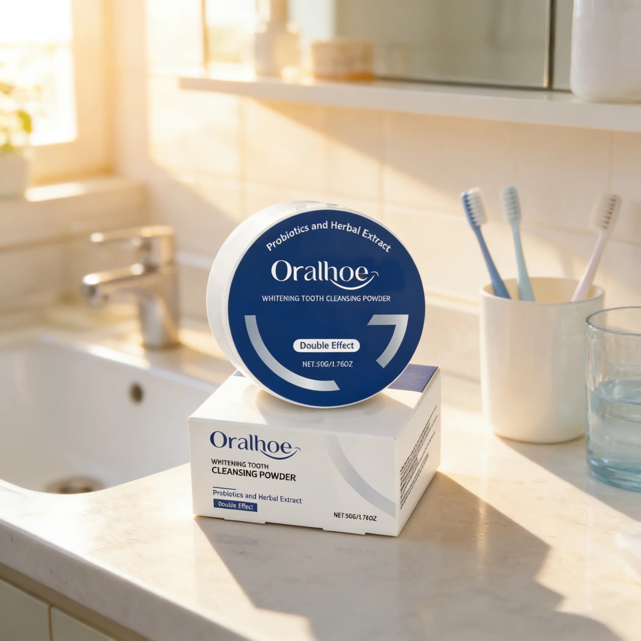 Whitening powder for teeth, deep cleaning, yellow teeth restoration, gum repair and nail polish, natural fresh breath, probiotic care for oral hygiene