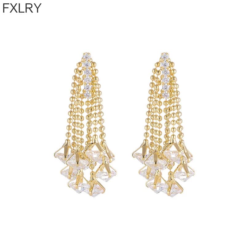 FXLRY Nuovo brillante Flash Zircone Nappa Linea S925 Argento Ago Banchetto Orecchini personalizzati per le donne