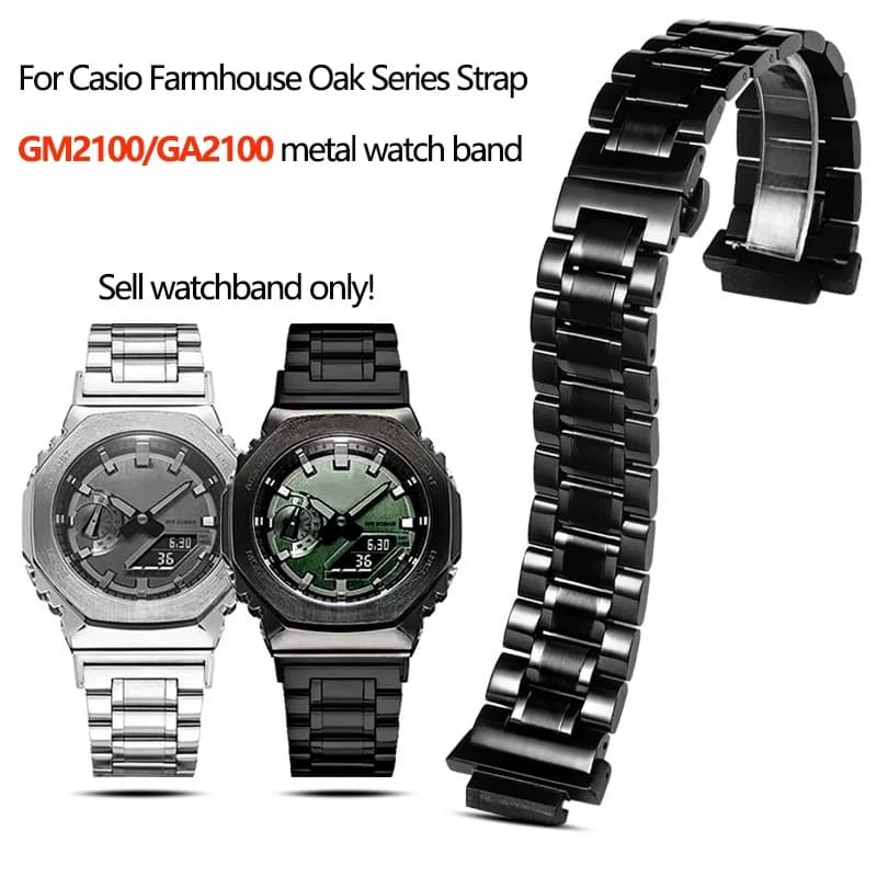 For Casio Farmhouse Oak GA-2100 GM-2100 Modified Stainless Steel Strap GA2100 Men's Metal Bracelet with Metal Connector Bracelet