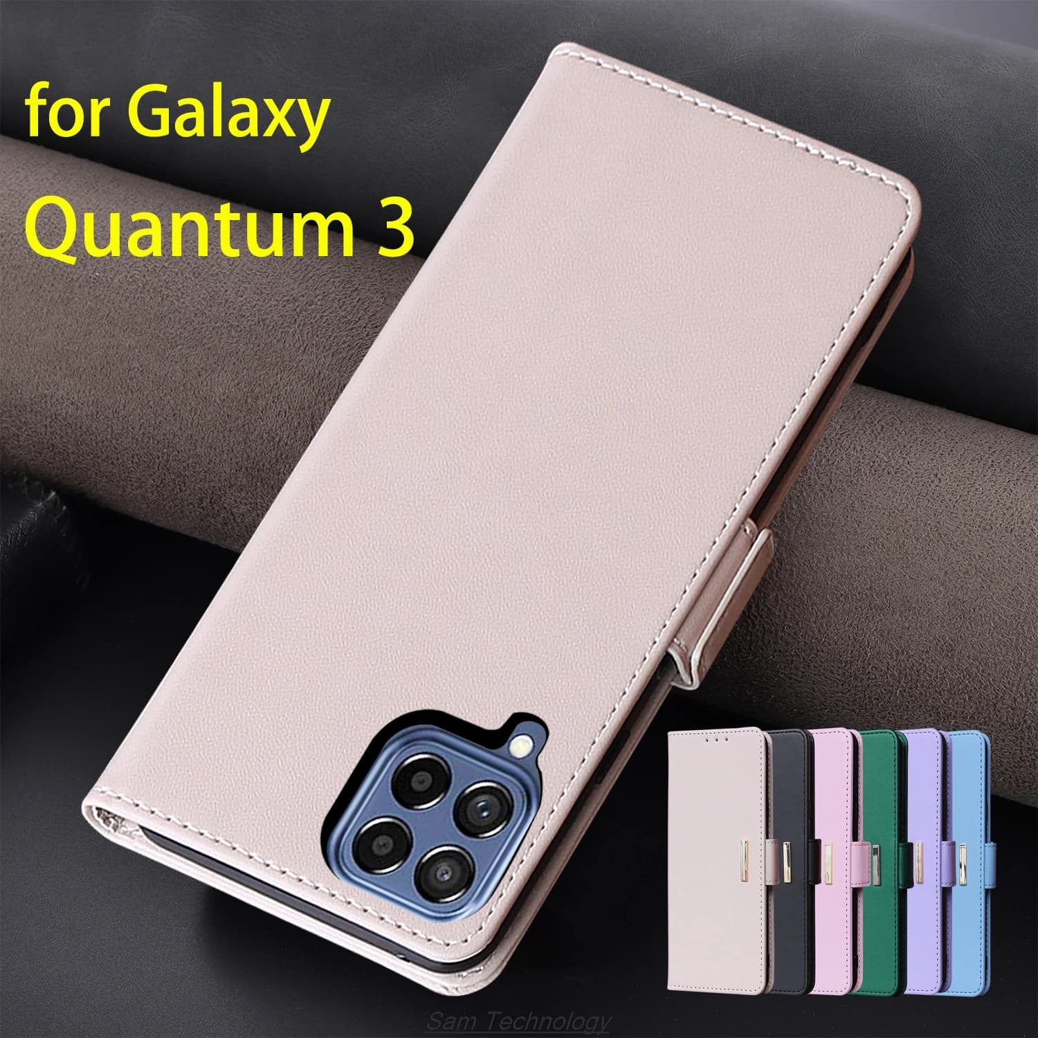 Custodia in pelle con fibbia magnetica per Samsung Galaxy Quantum 3 Quantum3 Portafoglio RFID BLOCCO Flip Cover femminile Semplice Fundas Coque