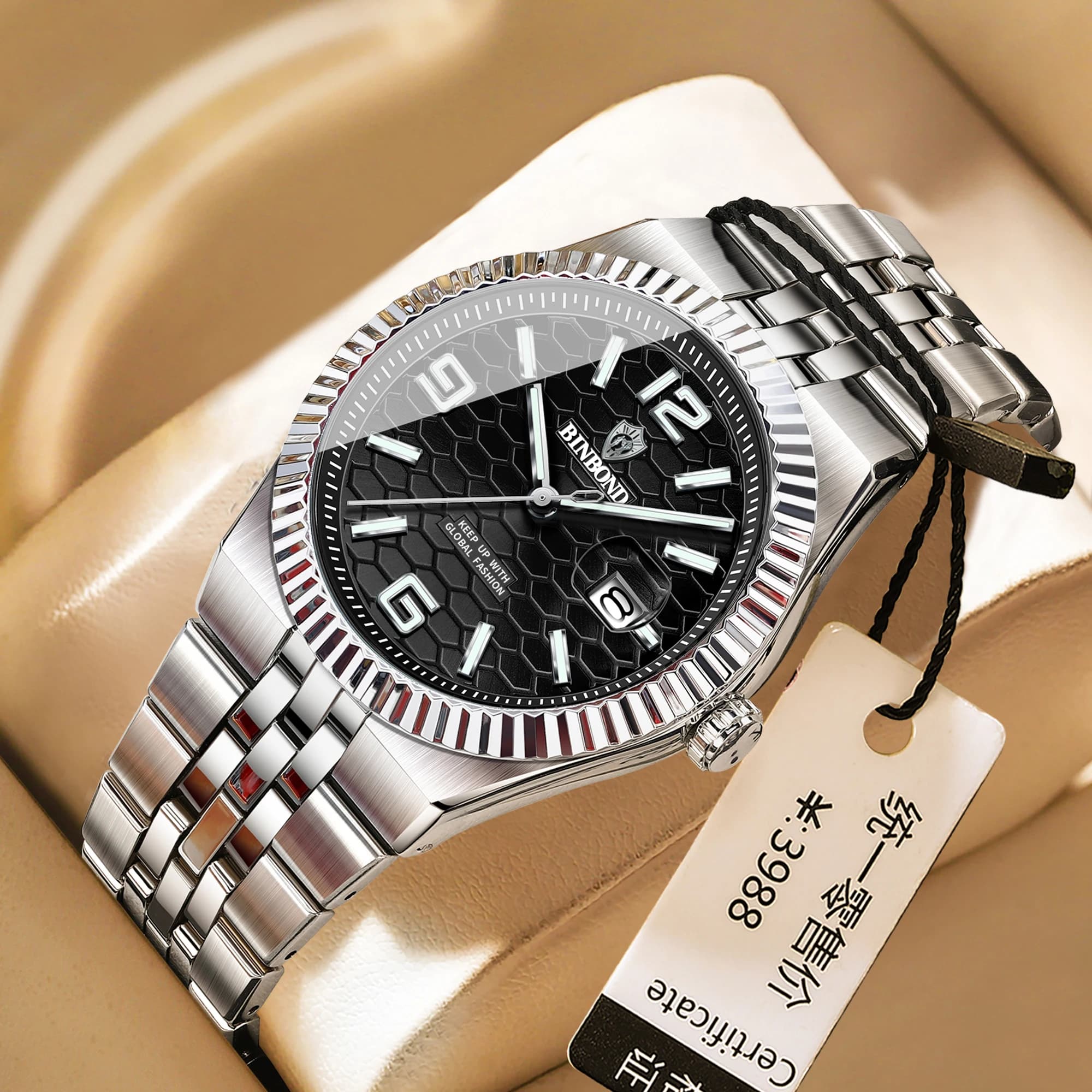 BINBOND2026 Top Brand New 8181 Business Men's Quartz Watch Waterproof Night Light Calendar Fashion Men's Quartz Watch