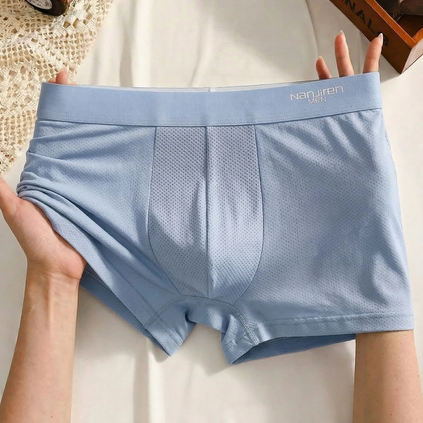 1 paio di boxer da uomo in seta ghiaccio estivi, taglie forti, freschi, traspiranti, sexy, in rete, confortevoli, L-6XL