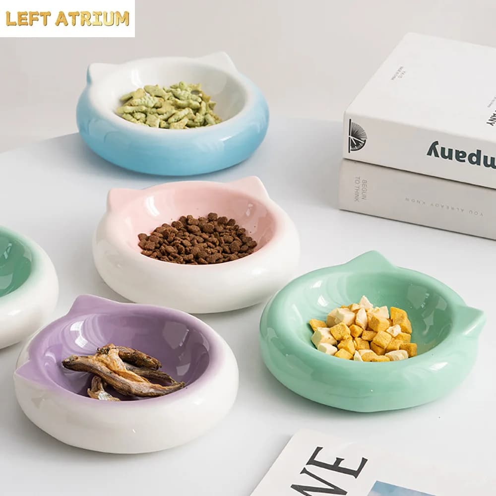 Creative Ceramic Cat Ear Shape Pet Food Bowl High Grade Flat Bottomed Anti Overturning Dining Bowls Drinking Bowl Pet Supplies