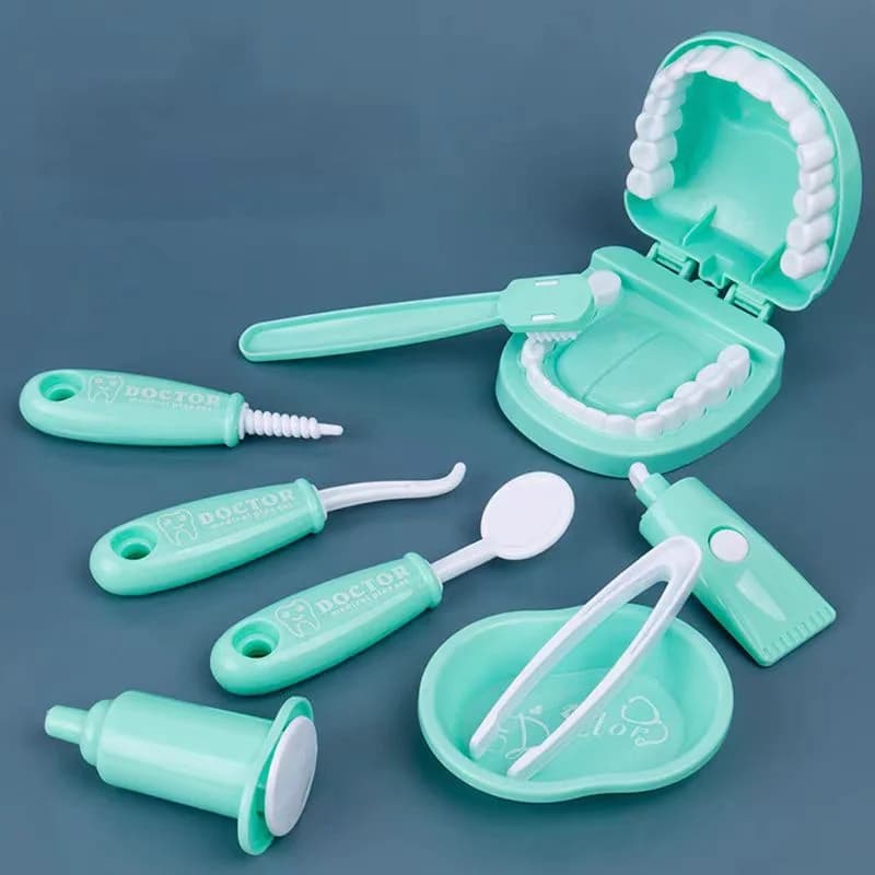 9PCS Set di giochi di finzione dentale Kit da gioco educativo per dentisti in età prescolare con modello di denti Divertente gioco di finzione Kit da dottore per bambini