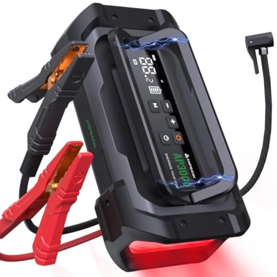 Avviatore di Emergenza con Compressore d'Aria 3000A, Avviatore Portatile per Auto con Gonfiatore Digitale per Pneumatici 150PSI, Booster per Batteria Auto 12V