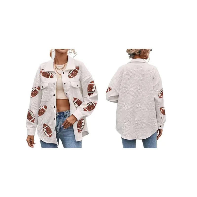 A19Q-Giacca da Rugby in Velluto a Coste con Paillettes per Donna, Modello Corto con Effetto Vissuto e Patch
