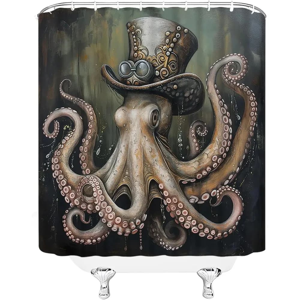 GCTNBJL Tenda da doccia a forma di polpo, divertente, con tentacoli di Karken, animali marini astratti, marrone, per bagno e casa, con ganci, 70x70 pollici