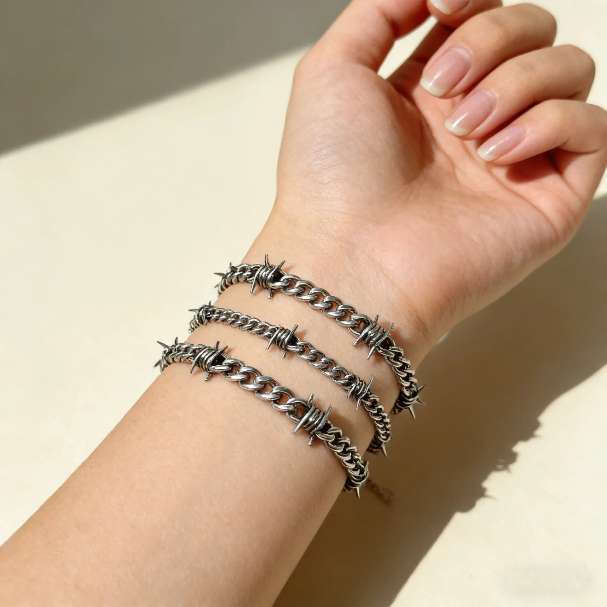 Nuovo Bracciale in Acciaio Inossidabile a Filo Spinato, Catena Cubana in Titanio Stile Hip Hop Punk, Gioielli alla Moda, Misure 6mm/8mm/10mm