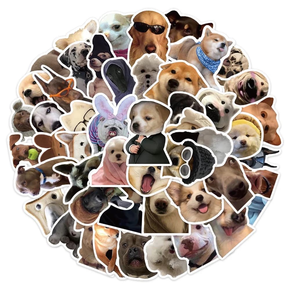 50 Pezzi Adesivi Impermeabili con Simpatici Cani MEME per Cover Telefono, Quaderni, Caschi - Papery Pop Store
