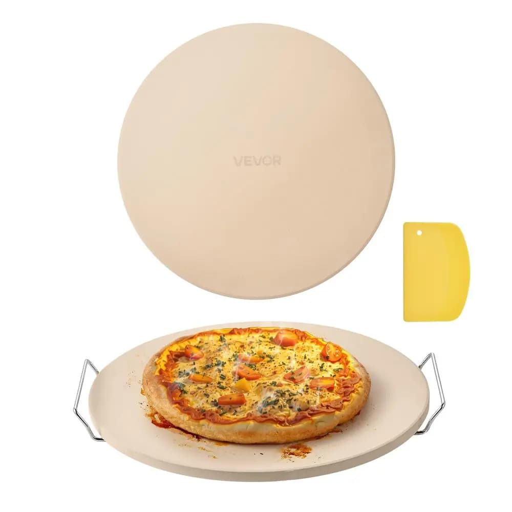 Pietra per pizza, pietra per pizza rotonda da 16 pollici, pietra per cottura extra large con spessore di 0,67 mm, con supporto, pietre da cucina resistenti al calore fino a 1450 gradi.