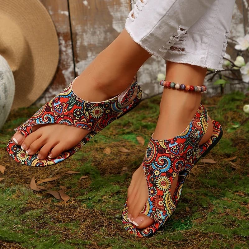 Nuovi Sandali Piatti da Donna 2026 con Stampa Bohemien, Scarpe Casual Etniche Slip-on, Comodi Sandali Estivi con Punta Tonda