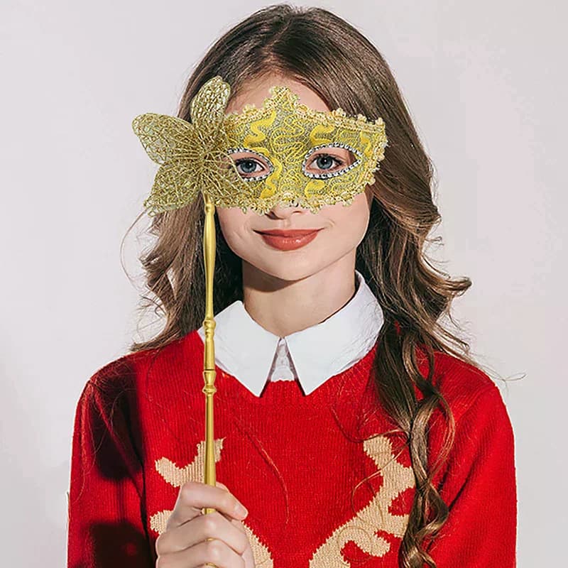 Maschera per Festa di Halloween con Asta, Maschera per Serate di Gala, Accessori per Cosplay, Maschere Veneziane a Mezza Faccia per Donne