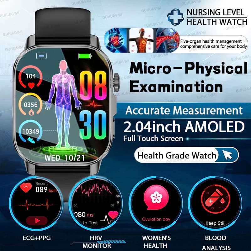 Nursing Grade New ECG+PPG Three High Diagnose Smart Watch Men Blood Lipid Blood Pressure Uric Acid Health Tracker HD Call Watche