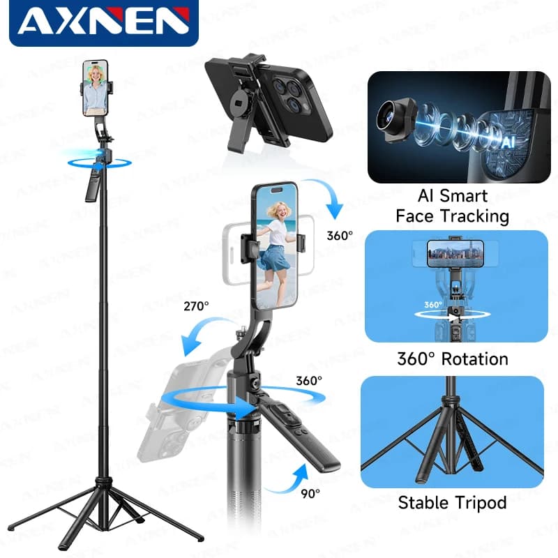 AXNEN 64 inch 360 ° Rotate AI Face Tracking C17 Gimbal Selfie Stick Treppiede Balance handle Quadrapod Multifunction remote control