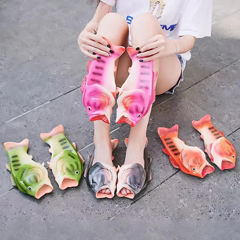 Nuove ciabatte divertenti da uomo e da donna, sandali estivi da spiaggia, ciabatte unisex a forma di pesce