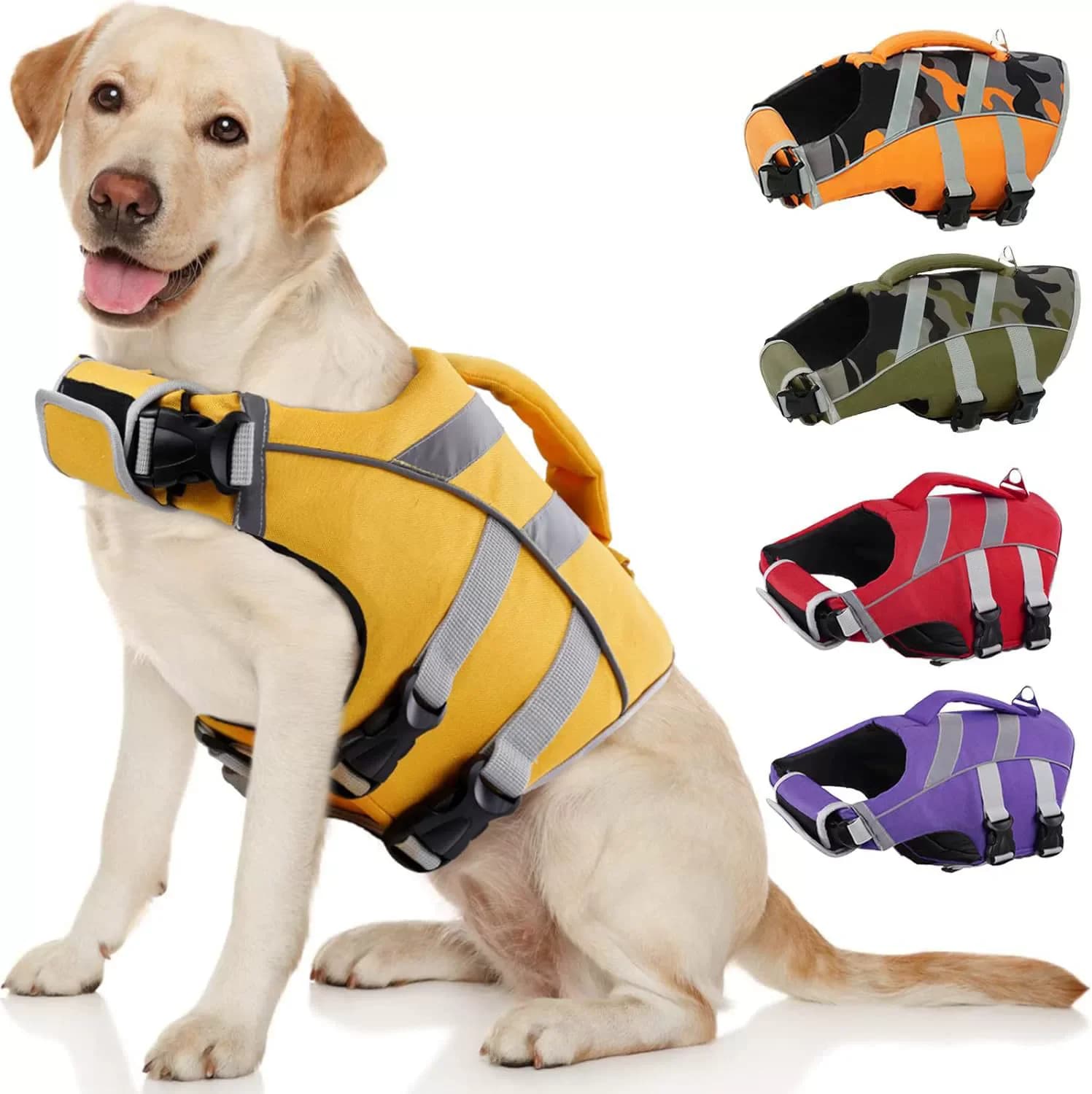 Adjustable High Flotation Dogs Life Vest for Swimming - Ripstop Dog Swimsuit with Reflective Stripes for Small Medium to Large D