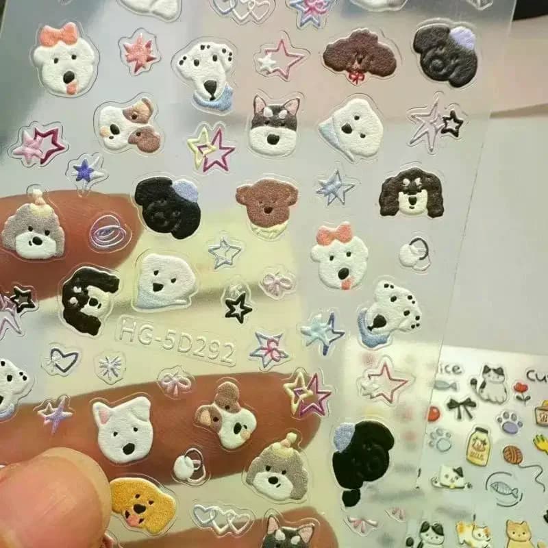 5D Embossed Nail Art Stickers With Cartoon Cat Dog Patterns Perfect For DIY Manicure Salon And Home Use Cute