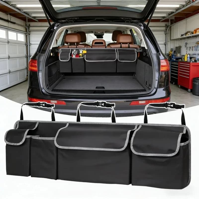 Organizer per Sedile Auto con 4 Tasche e 3 Coperchi, in Nylon Resistente, Pieghevole, Multifunzionale per SUV, Camion, Furgoni, Accessori Auto