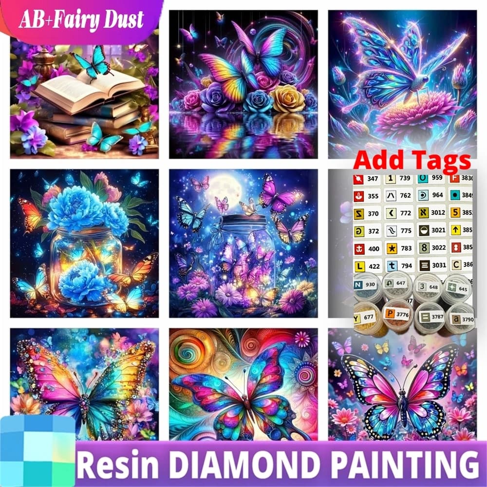 Resin Fairy Dust AB Diamond Painting New Arrival Butterfly Fantasy Animal Full Square Round Drill Mosaic Rose Flower Handmade A