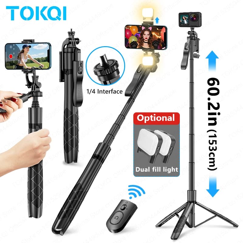TOKQI Asta Selfie Wireless L16 Estensibile 1530mm Pieghevole Monopiede per Action Cam GoPro Smartphone iPhone 16 17