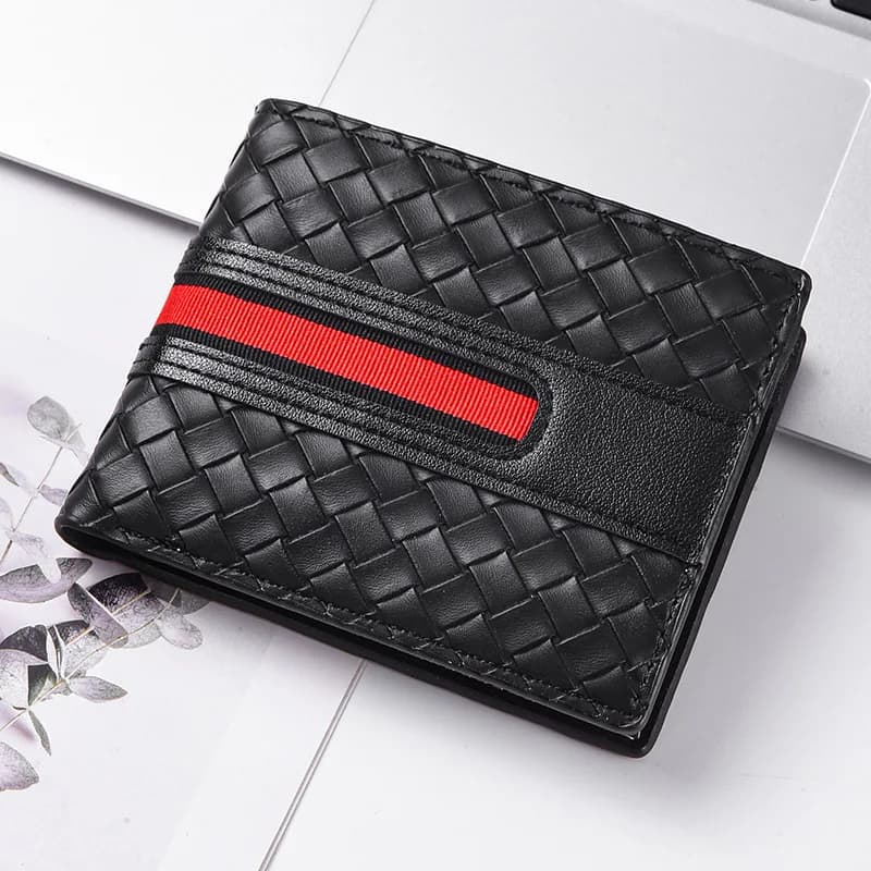 Nuovo portafoglio da uomo in pelle triplo alla moda con multi slot intrecciato a mano, porta carte, portamonete semplice e ultrasottile