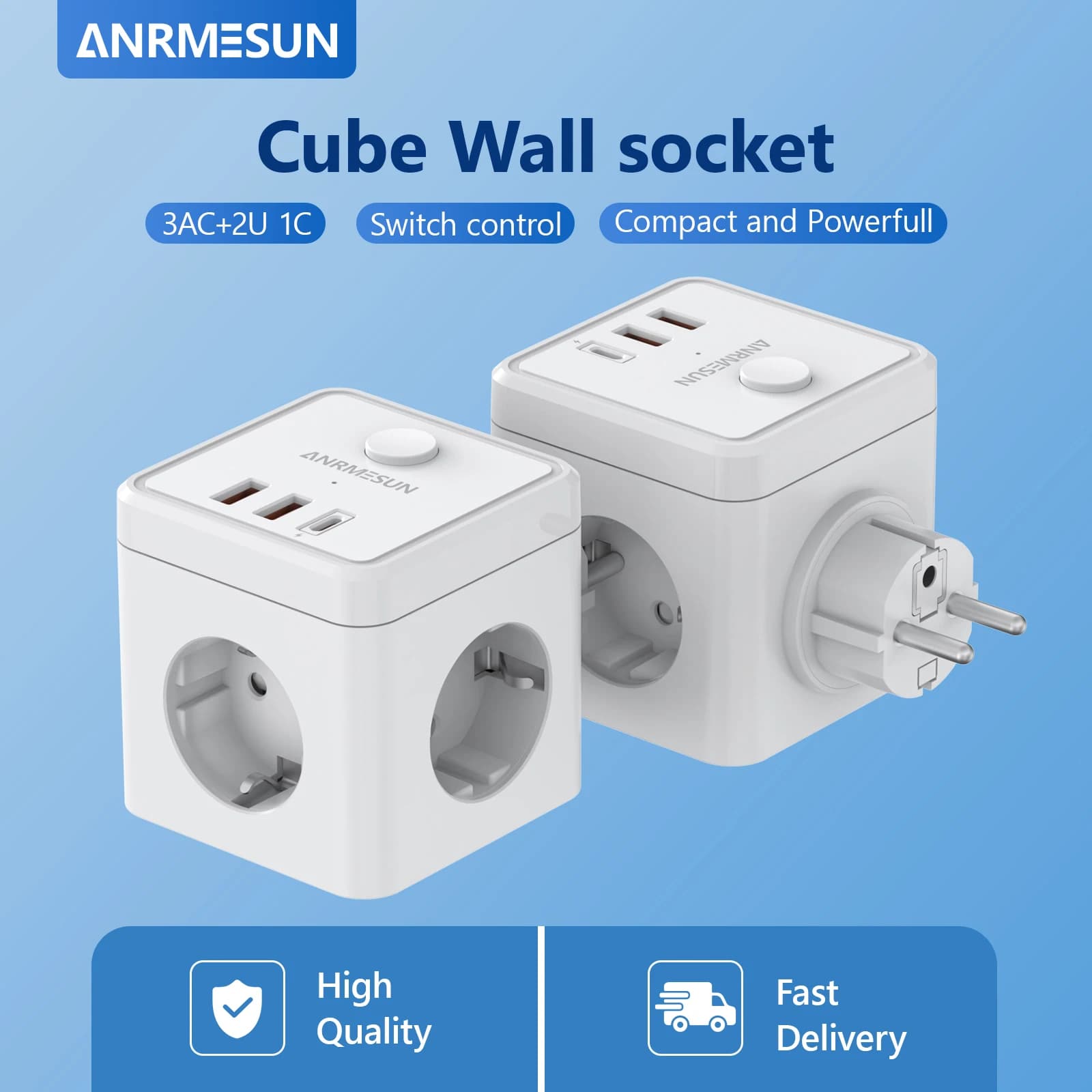 Prolunga presa a muro multipla con interruttore 3 prese 3 porte USB Caricatore adattatore di alimentazione multi presa cubo portatile per viaggi a casa