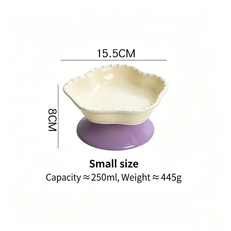 Cute Elevated Cream Flower Ceramic Cat Bowl Anti Black Chin Neck Care Pet Food Water Feeder Bowl for Dogs and Cats Pet Supplies