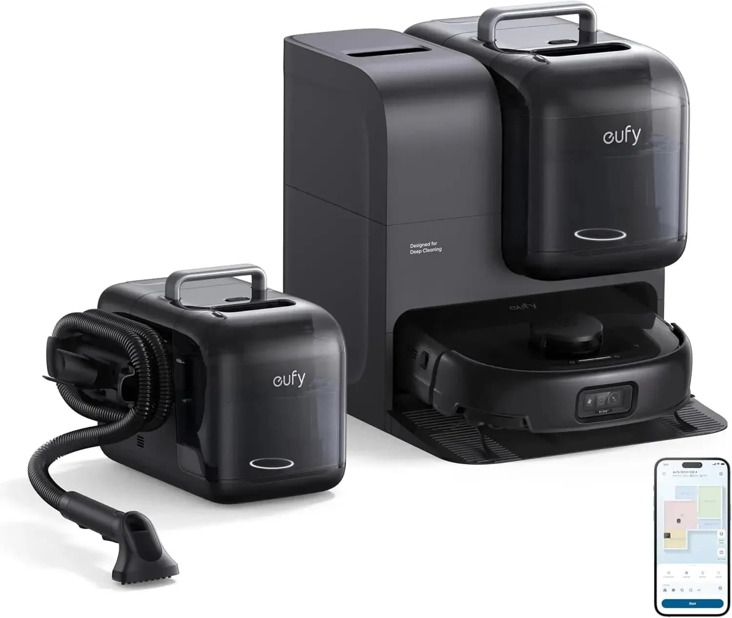 NUOVISSIMO eufy E28 Omni Robot Aspirapolvere e Lavapavimenti - Sistema HydroJet, con Pulitore Profondo Portatile per Tappeti, Aspirazione Turbo 20.000Pa