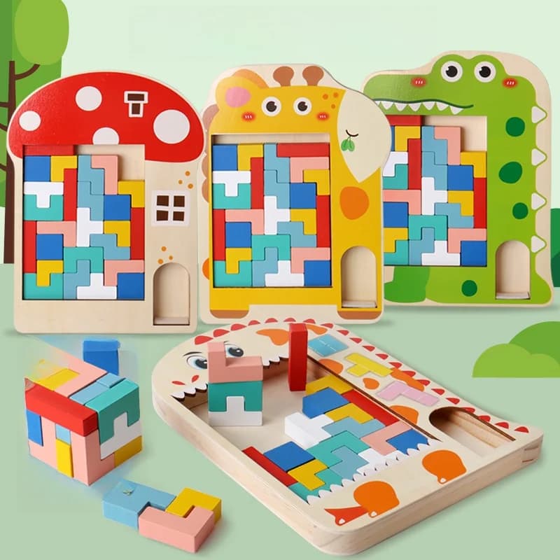 Blocchi di Legno Multifunzionali Puzzle Educativo per Bambini, Sviluppo Creativo per Ragazzi e Ragazze dai 3 ai 6 Anni