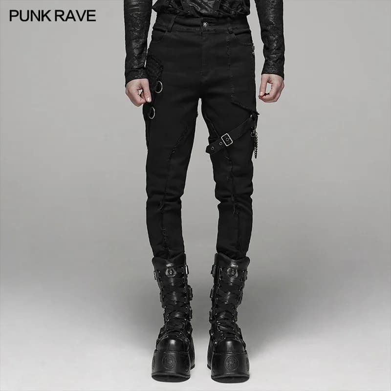 PUNK RAVE Pantaloni lunghi da uomo punk neri con lavaggio elastico Moda gotica Casual Moto Party Club Pantaloni da uomo Streetwear