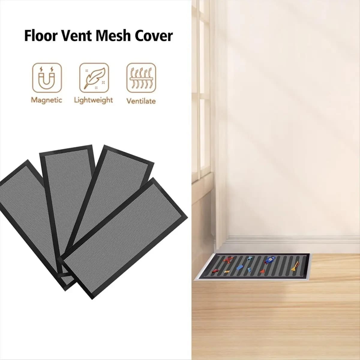 【TODAY-BUY】Floor Vent Covers Magnetic PVC Vent Mesh Cover, 4Pack 4 X 12 Inch Black Air Vent Screen Cover Floor Vent Cover