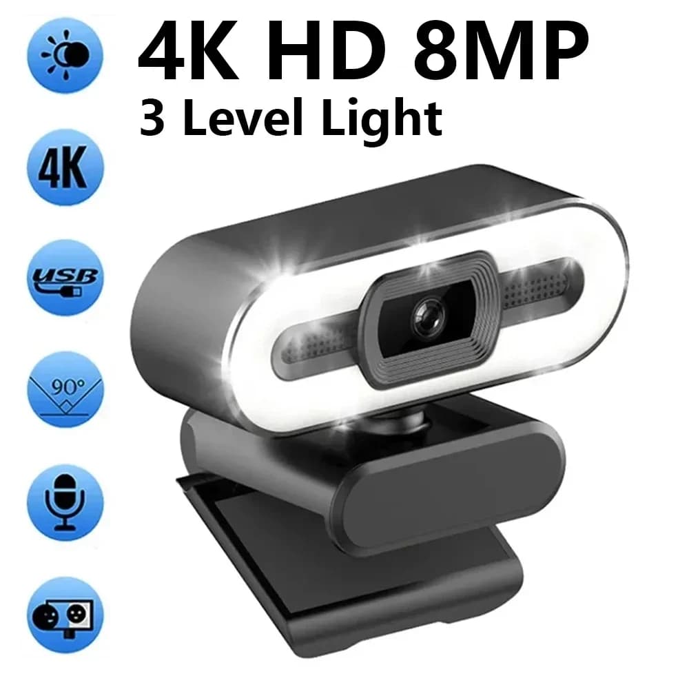 Portable Webcam Full HD 1080P 2K 4K Portable PC Webcam with automatic focus Flexible live streaming with microphone Live transmission with light