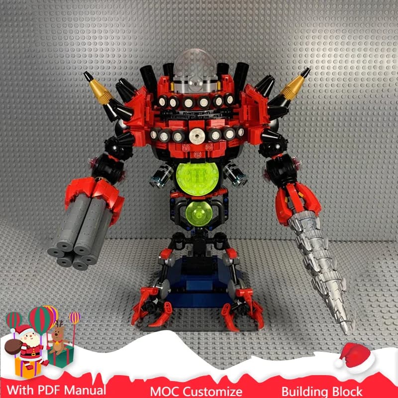 1458 PCS Hot Selling MOC Red Mecha Robot Model Details Modular Building Blocks Kids Assembly Display Toys Festival Surprise Gift