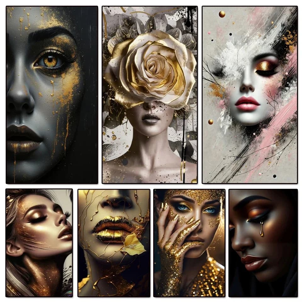 Diamond Painting New 2025 Gold African Woman Flowers Picture Of Rhinestone DIY 5D Embroidery Diamond Mosaic Large Art Home Dec