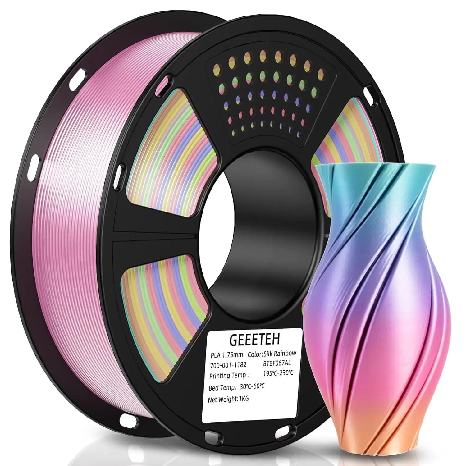 Filamento PLA Seta Arcobaleno 1.75mm, Filamento Multicolore per Stampante 3D, Bobina da 1kg (2.2lbs) con Cambio Colore, Precisione Dimensionale +/- 0.02 mm