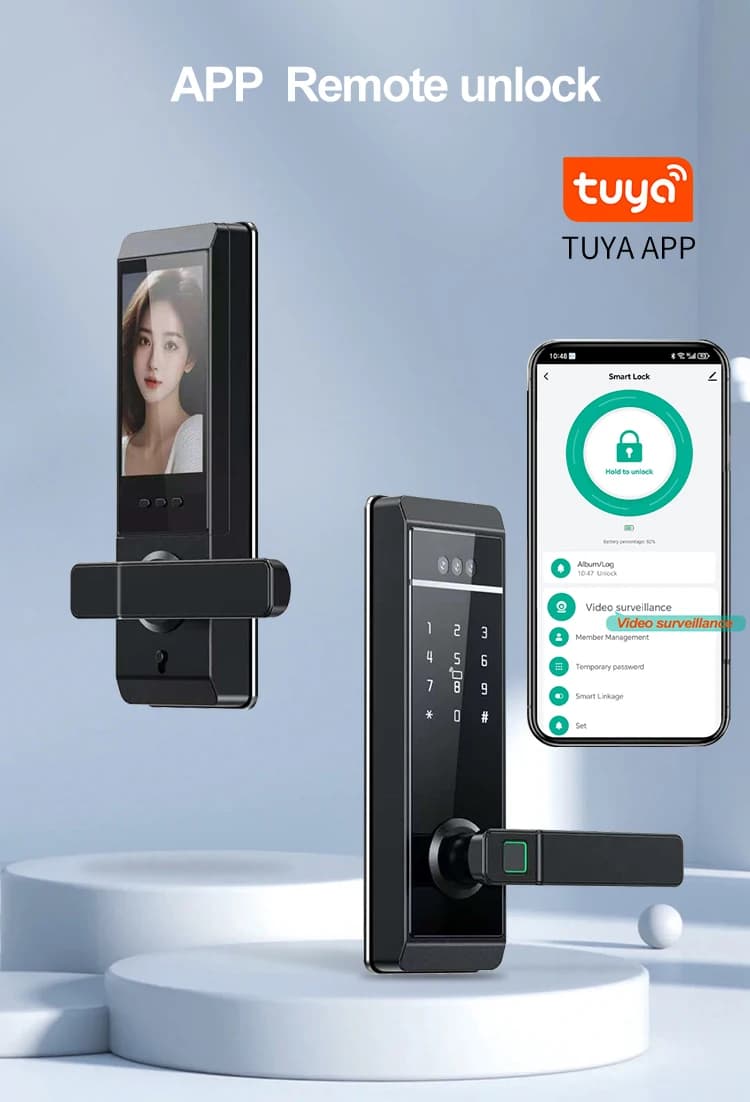 Tuya WiFi Camera Palm Vein Smart Fingerprint Lock Riconoscimento facciale 3D Impronta digitale Password Smart Door Lock