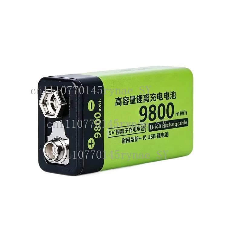 Batteria agli Ioni di Litio Ricaricabile USB 9V 9800mWh per Rilevatore di Fumo, Microfono, Chitarra, Multimetro, Lunga Durata