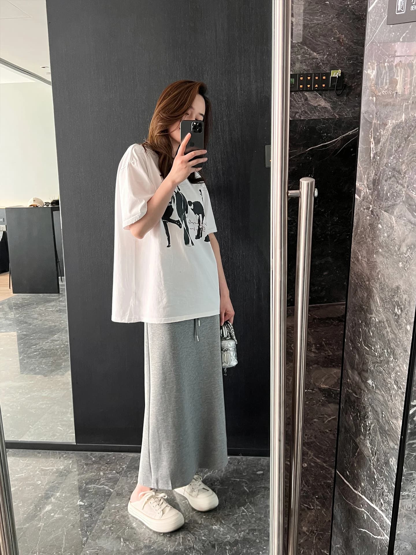 High waist skirt with Momo Big Sister coulisse, new collection Spring 2026, draped, slender effect, midi length, woman's