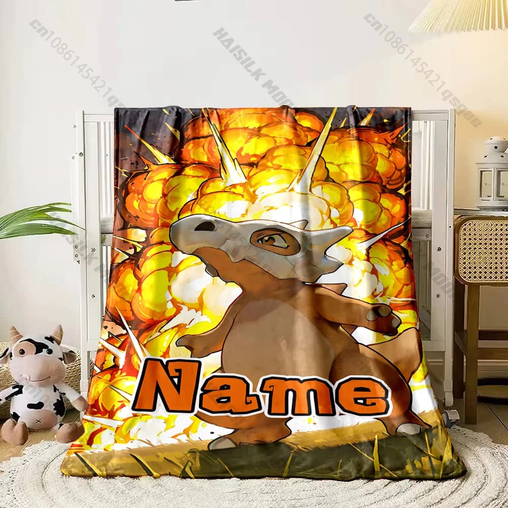 Coperta in Flanella Morbida Personalizzata con Nome Pokemon Cubone, Coperta Sottile per Campeggio e Divano, Regalo alla Moda per Bambini